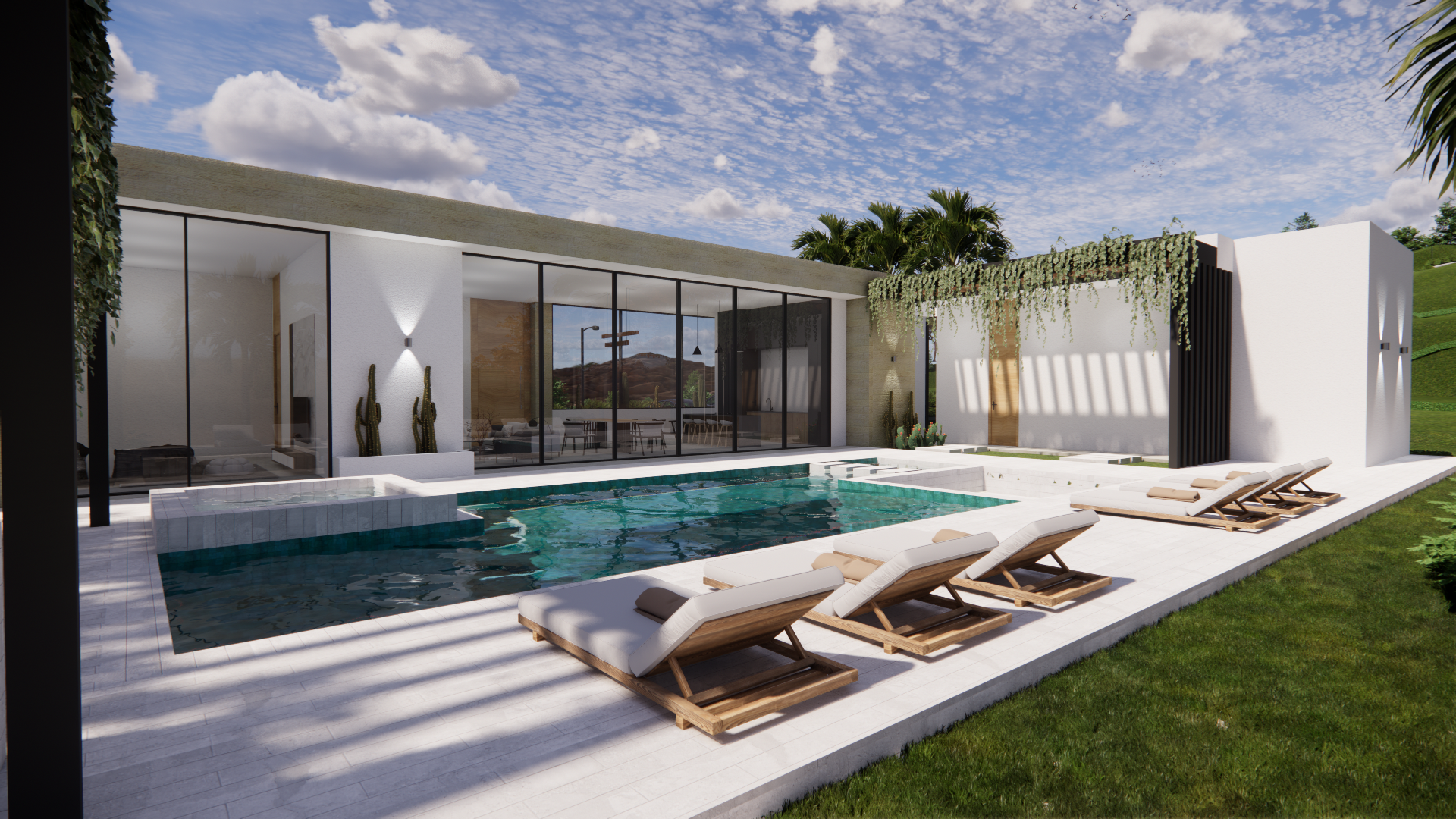 Fachada y piscina